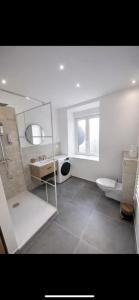 a white bathroom with a sink and a toilet at Superbe 2 pièces proche parc expo in Mulhouse