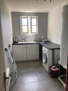 a kitchen with a sink and a washing machine at Maison village entre pau et lourdes in Boeil-Bezing