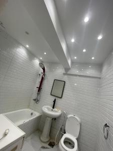 a bathroom with a toilet and a sink and a bath tub at استديوهات3 Hs Hotels استديو مخدوم in Cairo +36 photos