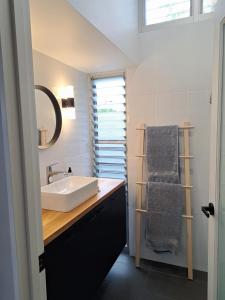 a bathroom with a sink and a mirror at Studio Apartment close to the CBD in Unley +8 photos