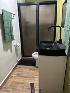 a bathroom with a toilet and a sink and a shower at Departamento Mateo'S 505 in Ciudad Acuña +40 photos