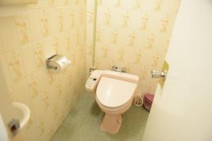 a small bathroom with a toilet and a sink at Hotel Flags Isahaya Nagasaki in Isahaya