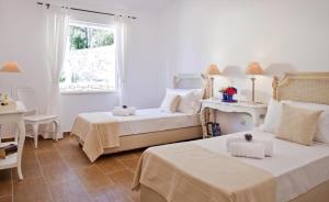a bedroom with two beds and a window at Villa Asteri in Vlachopoulátika