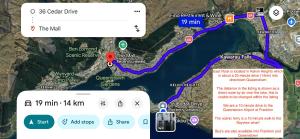 a map of a road with a bus on it at East Rock - Cosy Guesthouse in Kelvin Heights in Queenstown