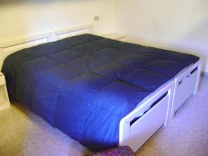 a bed with a blue comforter in a room at La Maison Nouva 1977 in Aosta
