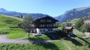 widok z góry na dom na wzgórzu w obiekcie Chalet Gletscherbach - GRIWA RENT AG w mieście Grindelwald