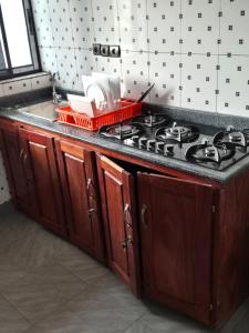 a kitchen with a stove and a sink at G and E Guesthouse in Kumba