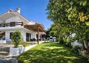 a house with a green lawn in front of it at Villa Naya by the Beach in Anavyssos +54 photos