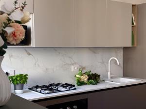 a kitchen counter with a stove and a sink at Tra i gussi in Imperia