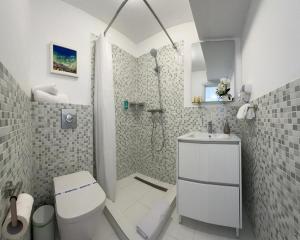 a bathroom with a shower and a toilet and a sink at Vila DLK in Mamaia Sat/Năvodari