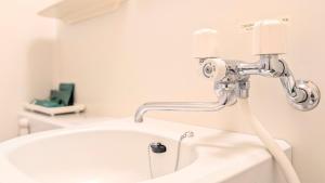 a white sink with a faucet in a bathroom at Hotel Route-Inn Aomori Ekimae in Aomori