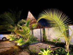 ein Haus mit Palmen davor bei Nacht in der Unterkunft Dindini in Kilindoni