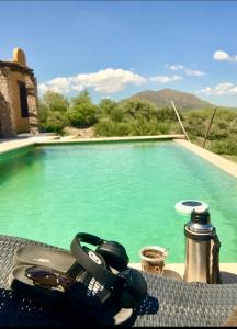 a swimming pool with blue water and aqual at GinTonic Rancho in San Luis