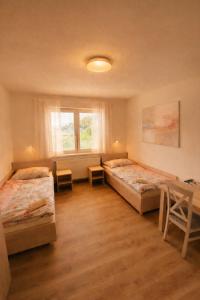 a bedroom with two beds and a window at Pohoda Stay in Revúca