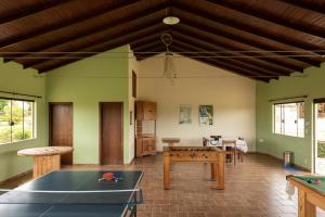 a living room with a ping pong table in it at Pousada Alem das Formas in Carrancas