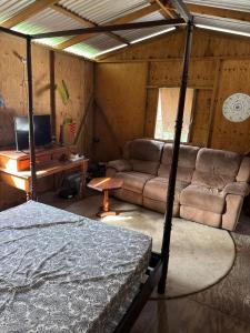 a living room with a bed and a couch at Rasta Rustic Off Grid Cabin in Gros Islet