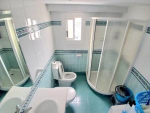 a bathroom with a toilet and a shower and a sink at Frontal con vistas in Benicàssim