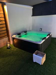 a bath tub with a green liquid in a yard at Lelo Sunset Spa, Romantic Garden Apartment with Private Jacuzzi in Zadar +36 photos