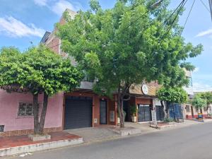 a pink building on a street with two trees at San Luis Apartamento 102 Cúcuta in Cúcuta