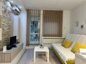 a living room with a couch and a tv at Relax Apartment in Vrnjačka Banja