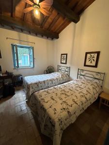 a bedroom with two beds and a ceiling fan at Casale delle Querce in Amelia