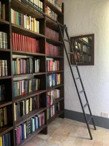 a ladder leaning against a book shelf filled with books at Casale delle Querce in Amelia