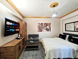 a bedroom with a bed and a flat screen tv at İstanbul Royal Hotel Kumkapı in Istanbul