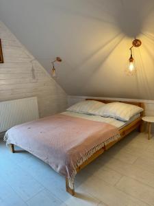 a bedroom with a bed in a room at Serska Chatyna in Serwy +12 photos