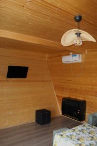 a room with a bed and a television and a ceiling at ''Sunflower'' in Dushetʼi