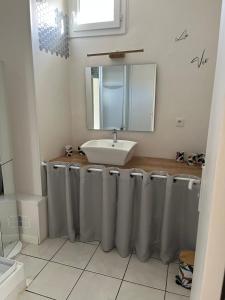 a bathroom with a sink and a mirror at Appart Cosy Centre ville -proche gare in Châtellerault +19 photos