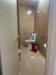 ein Badezimmer mit Toilette, Waschbecken und Dusche in der Unterkunft Harmony House in Al Muwayqi‘ī