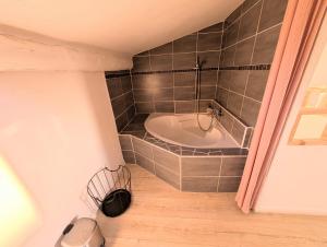 a bathroom with a bath tub in a room at L'oiseau Bleu - Clim - Tout inclus - Terrasse in Aubagne
