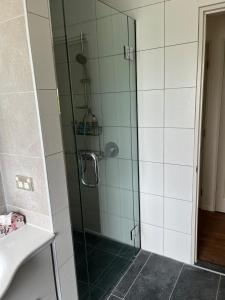 eine Dusche mit Glastür im Badezimmer in der Unterkunft Shinness in Ashwick Flat + 18 Fotos