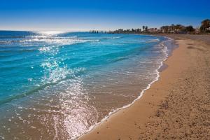 a beach with the ocean and the shoreline at Apartamento Mar Blava Chilches in Chilches