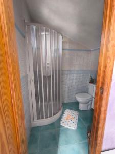 a small bathroom with a shower and a toilet at El Rincón de Playasol in Puerto de Mazarrón +22 photos
