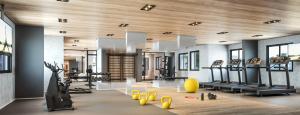 a gym with treadmills and exercise equipment in a building at Studio - Quaddra Butantã NOVÍSSIMO MODERNO - Academia - Piscina - 5min Metrô e USP in São Paulo
