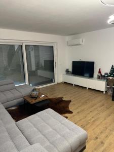 a living room with a couch and a tv at Villa AMULET - Spacious 3BR Villa near Postojna Cave in Postojna