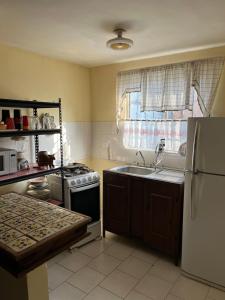 a kitchen with a sink and a stove and a refrigerator at Casa Canaan in Monterrey