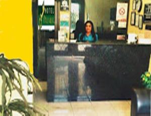 a woman sitting at the counter of a restaurant at Hotel PREMIER in Linares
