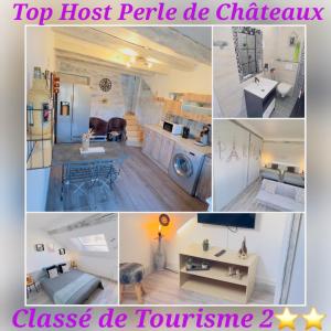 a collage of photos of a living room and a room at TOP HOST Les Perles des châteaux in Mer +14 photos
