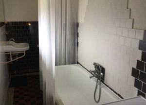 a bathroom with a bath tub and a sink at Casa Arthur, Transylvanian heritage house in Richişu +39 photos