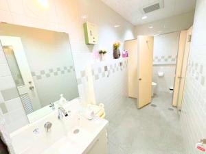 a bathroom with a sink and a toilet and a mirror at Magokoro House 201 in Nishiizu +54 photos