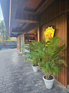 two potted plants sitting in front of a building at HOTEL N K RESIDENCY in Guwahati