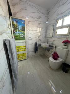 a white bathroom with a toilet and a sink at panorama pyramids view inn in Cairo +127 photos