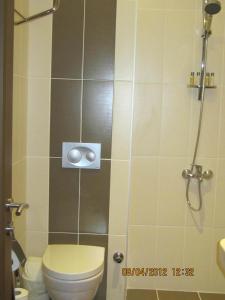a bathroom with a toilet and a shower at Crescent Hasirci Hotel in Dalyan