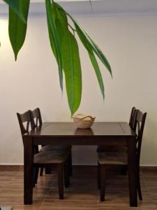 a wooden table with two chairs and a plant on top at Pearl Apartment Ruaka in Ruaka +36 photos