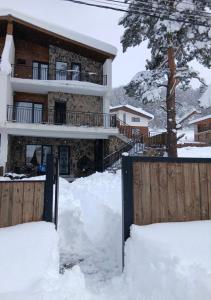 a house with a fence in the snow at Cottage V1 Bakuriani in Bakuriani
