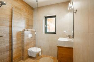 a bathroom with a toilet and a sink and a shower at Chalet George in Zázrivá +78 photos