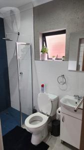 a bathroom with a toilet and a sink and a window at 14 on Maroela in Polokwane +8 photos