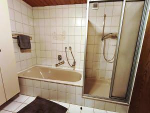 a bathroom with a shower and a tub and a sink at Ferienwohnung Seidl in Waffenbrunn +31 photos